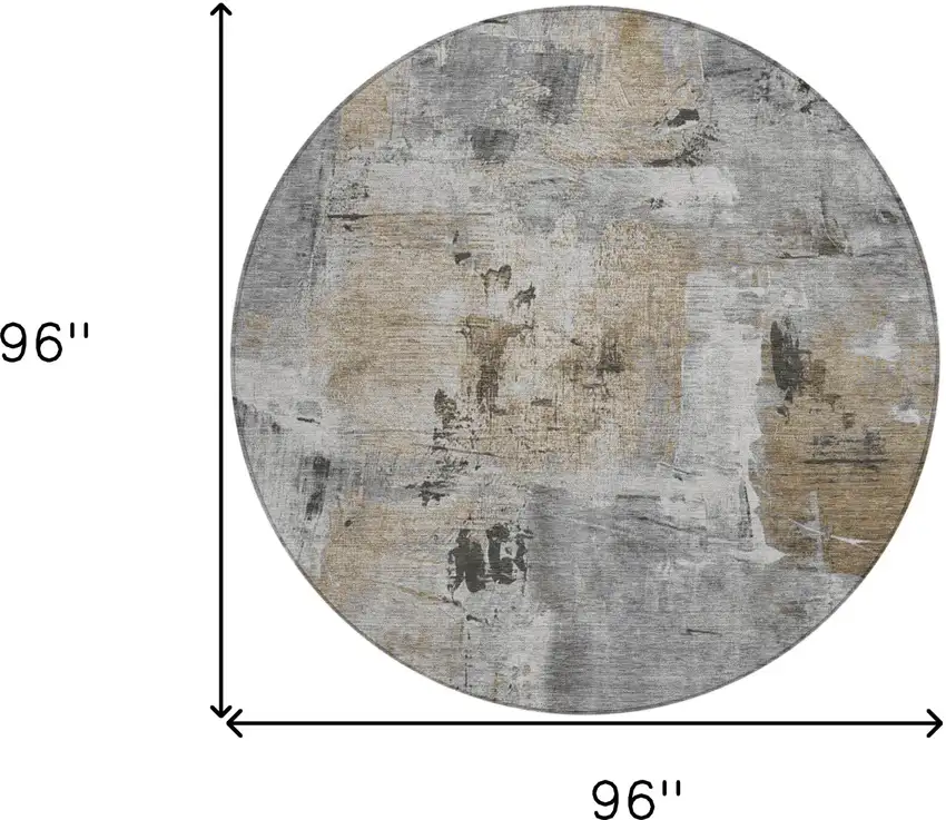 8' Gray Ivory And Brown Round Abstract Washable Indoor Outdoor Area Rug Photo 3