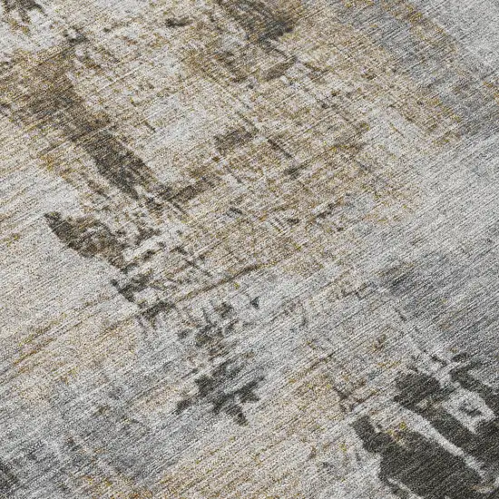 8' Gray Ivory And Brown Round Abstract Washable Indoor Outdoor Area Rug Photo 8