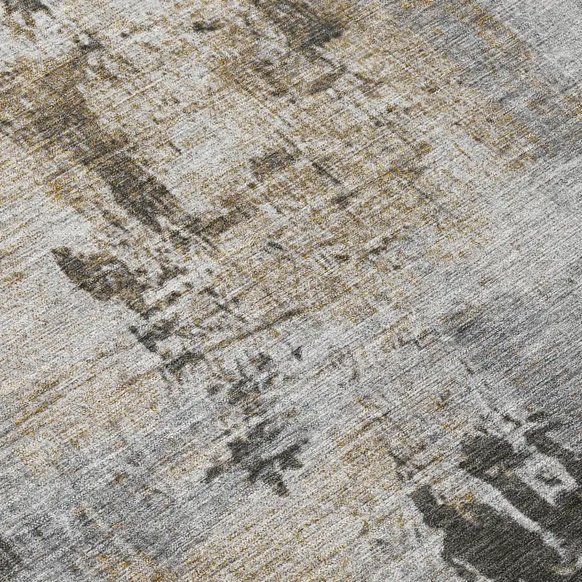 8' Gray Ivory And Brown Round Abstract Washable Indoor Outdoor Area Rug Photo 8