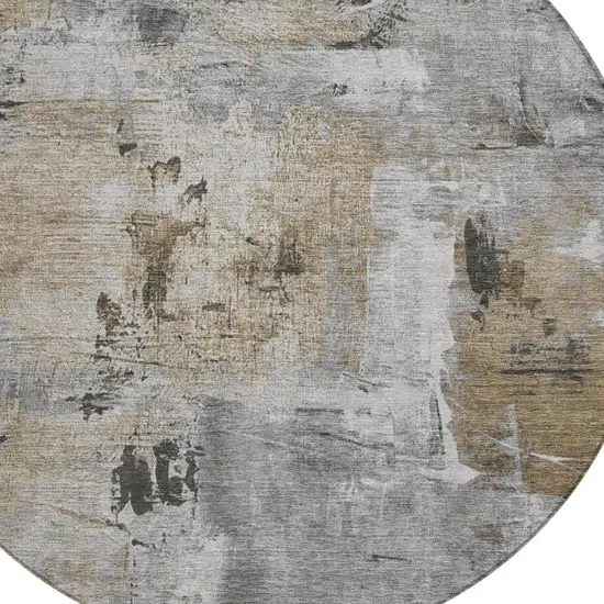 8' Gray Ivory And Brown Round Abstract Washable Indoor Outdoor Area Rug Photo 4