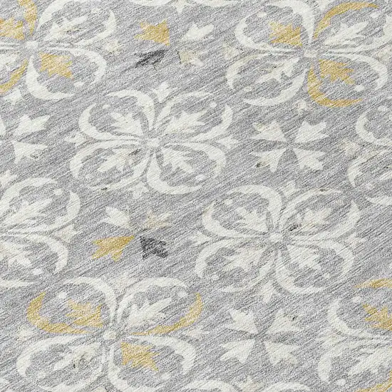 8' Gray Ivory And Brown Round Floral Washable Indoor Outdoor Area Rug Photo 4