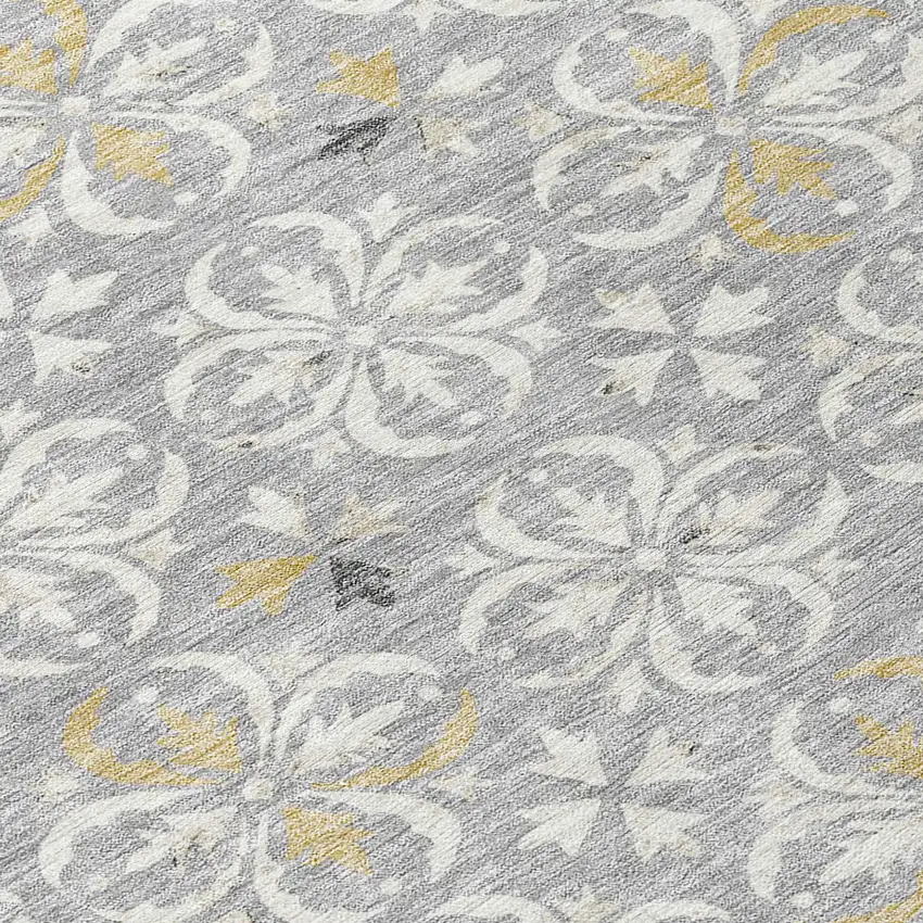 8' Gray Ivory And Brown Round Floral Washable Indoor Outdoor Area Rug Photo 4