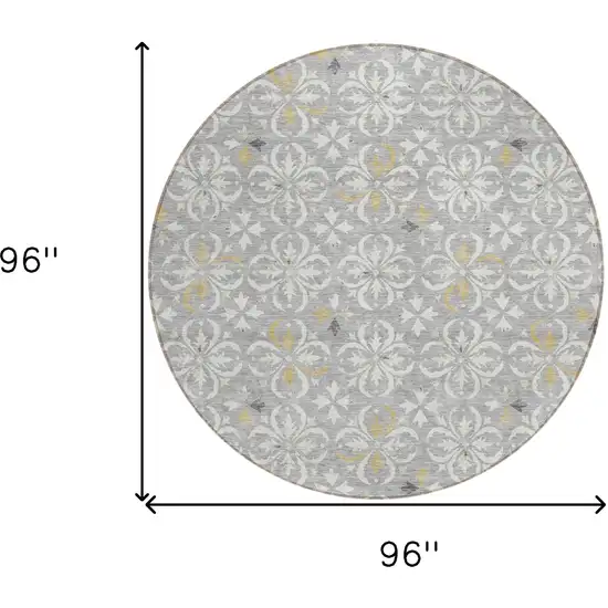 8' Gray Ivory And Brown Round Floral Washable Indoor Outdoor Area Rug Photo 3