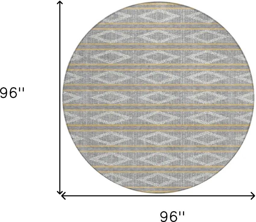 8' Gray Ivory And Brown Round Geometric Washable Indoor Outdoor Area Rug Photo 3