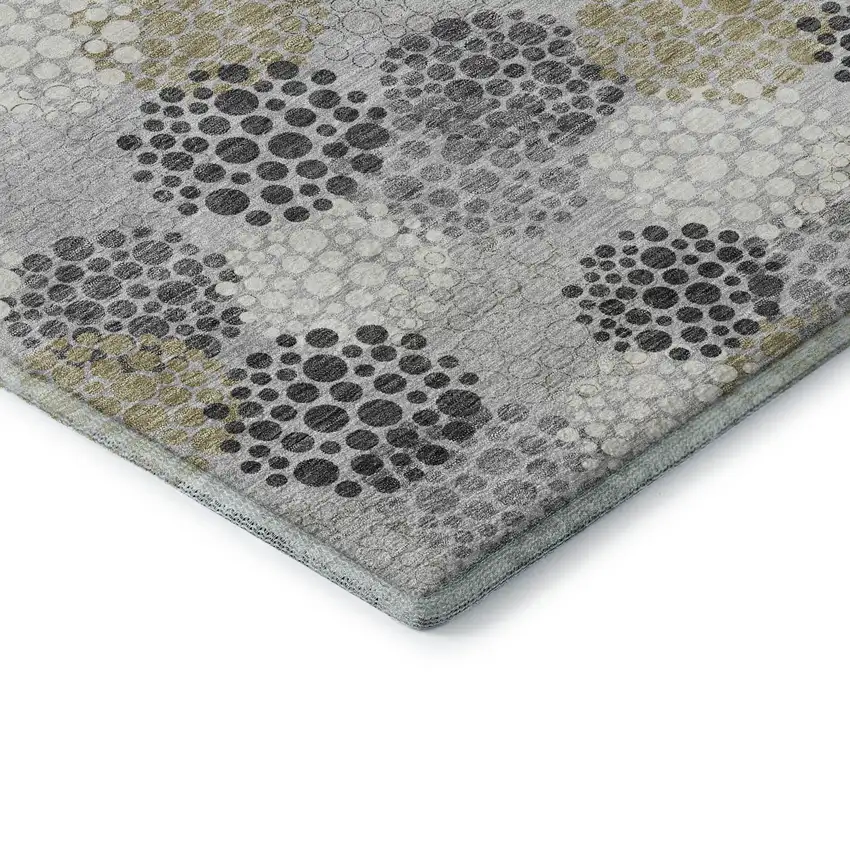 8' Gray Ivory And Charcoal Polka Dot Washable Round Rug With UV Protection Photo 7