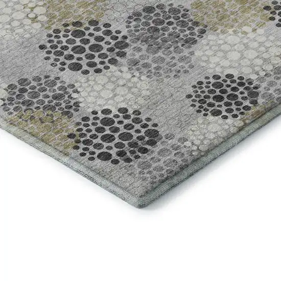 8' Gray Ivory And Charcoal Polka Dot Washable Round Rug With UV Protection Photo 7