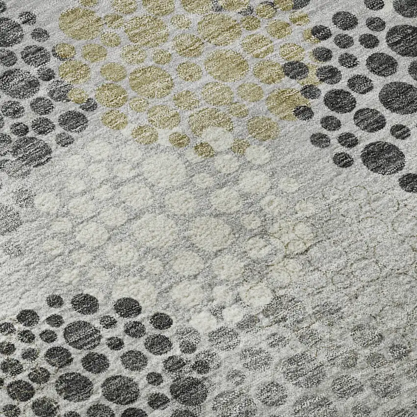 8' Gray Ivory And Charcoal Polka Dot Washable Round Rug With UV Protection Photo 9