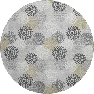 Photo of 8' Gray Ivory And Charcoal Polka Dot Washable Round Rug With UV Protection