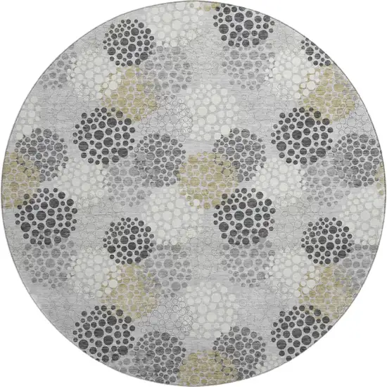 8' Gray Ivory And Charcoal Polka Dot Washable Round Rug With UV Protection Photo 1