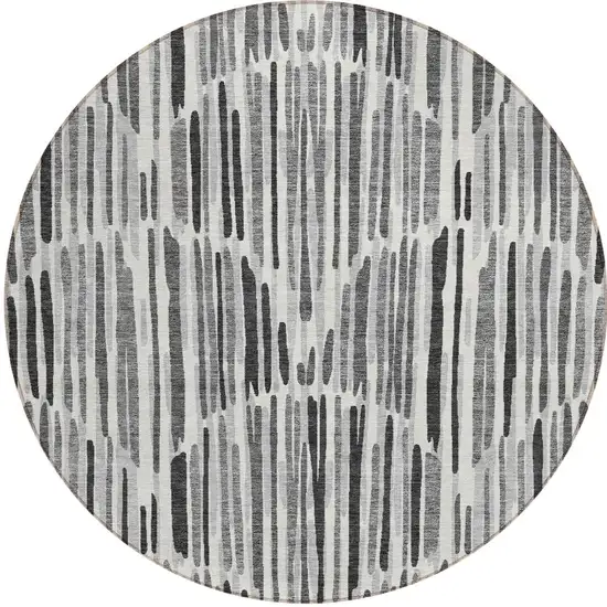 8' Gray Ivory And Charcoal Round Abstract Washable Indoor Outdoor Area Rug Photo 5