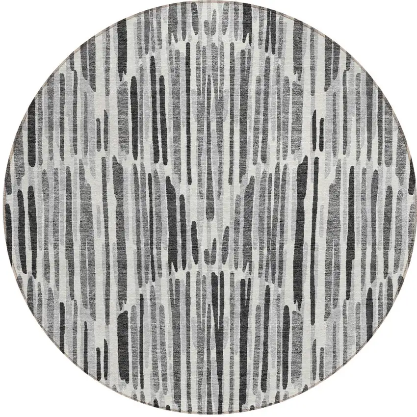 8' Gray Ivory And Charcoal Round Abstract Washable Indoor Outdoor Area Rug Photo 5
