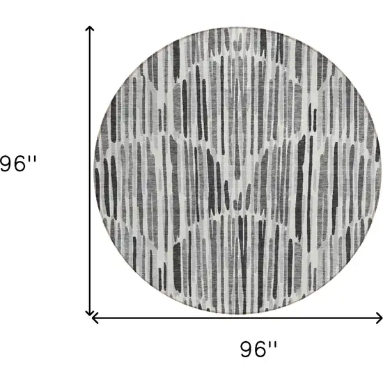 8' Gray Ivory And Charcoal Round Abstract Washable Indoor Outdoor Area Rug Photo 8