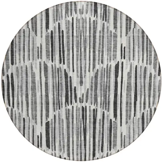 8' Gray Ivory And Charcoal Round Abstract Washable Indoor Outdoor Area Rug Photo 1