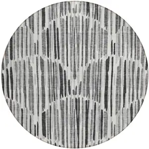 Photo of 8' Gray Ivory And Charcoal Round Abstract Washable Indoor Outdoor Area Rug