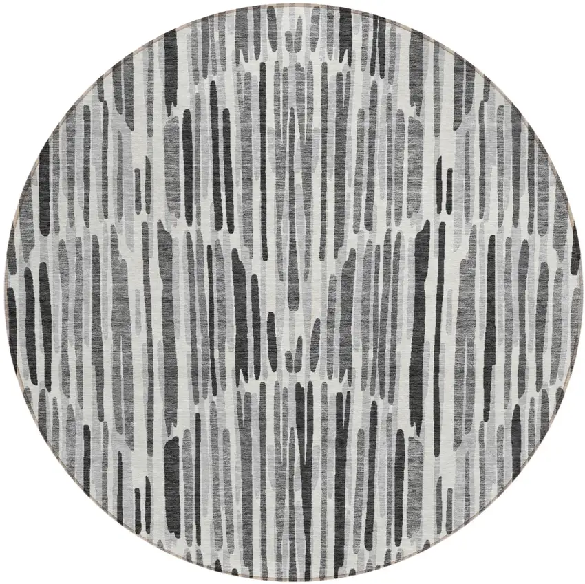 8' Gray Ivory And Charcoal Round Abstract Washable Indoor Outdoor Area Rug Photo 1