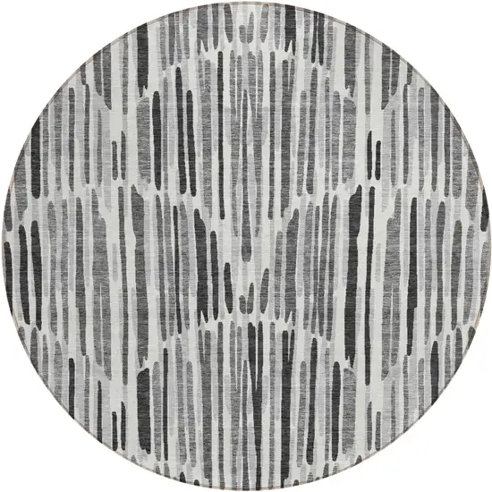 8' Gray Ivory And Charcoal Round Abstract Washable Indoor Outdoor Area Rug Photo 1
