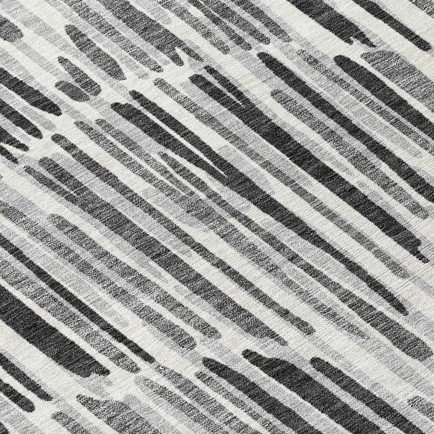 8' Gray Ivory And Charcoal Round Abstract Washable Indoor Outdoor Area Rug Photo 9