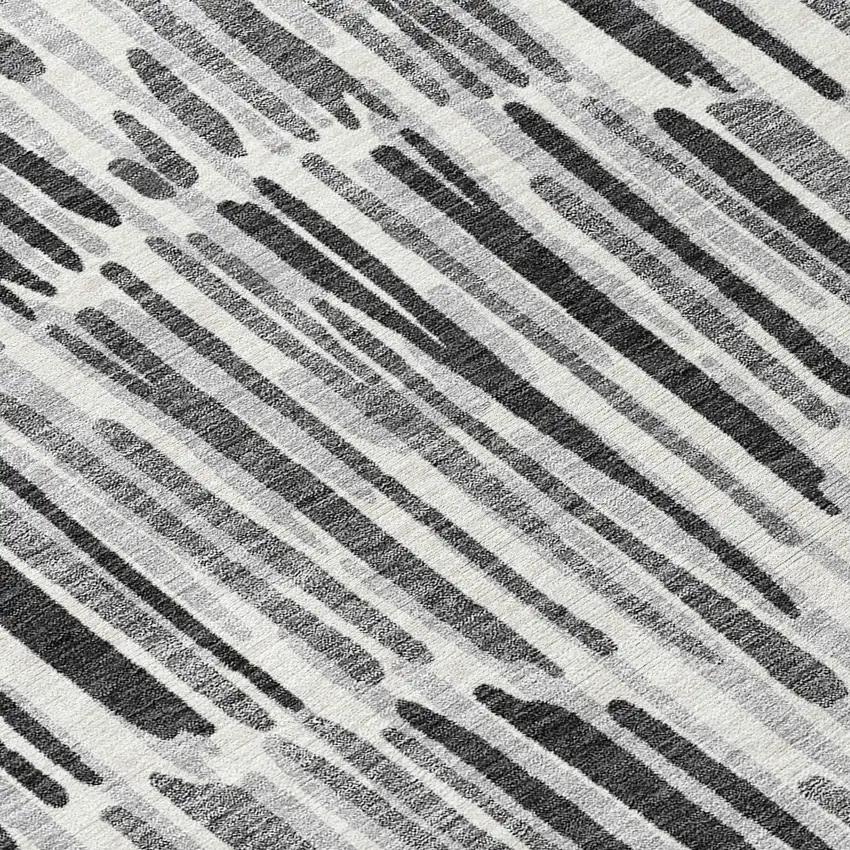 8' Gray Ivory And Charcoal Round Abstract Washable Indoor Outdoor Area Rug Photo 9