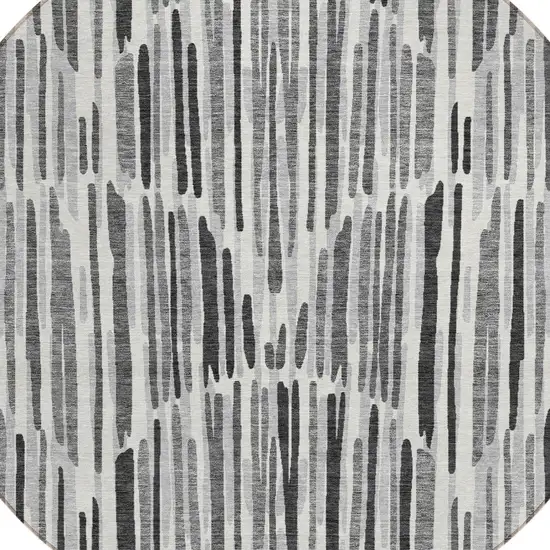 8' Gray Ivory And Charcoal Round Abstract Washable Indoor Outdoor Area Rug Photo 4