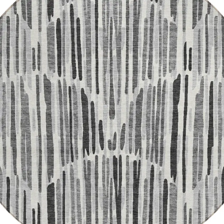 8' Gray Ivory And Charcoal Round Abstract Washable Indoor Outdoor Area Rug Photo 4