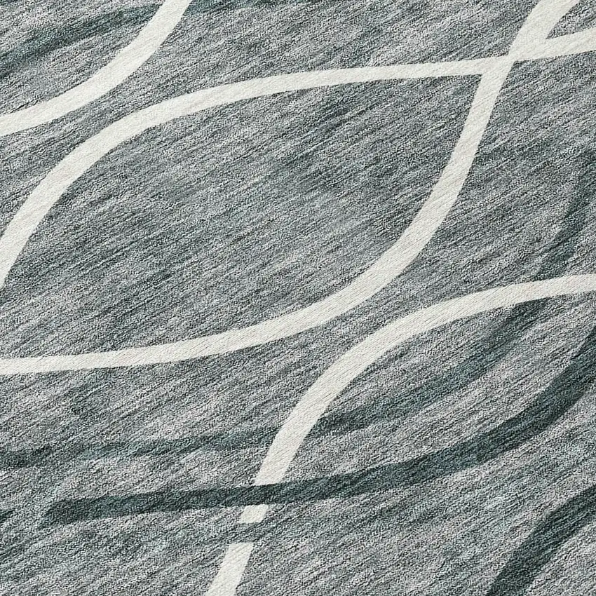 8' Gray Ivory And Charcoal Round Abstract Washable Indoor Outdoor Area Rug Photo 9
