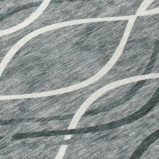 8' Gray Ivory And Charcoal Round Abstract Washable Indoor Outdoor Area Rug Photo 9