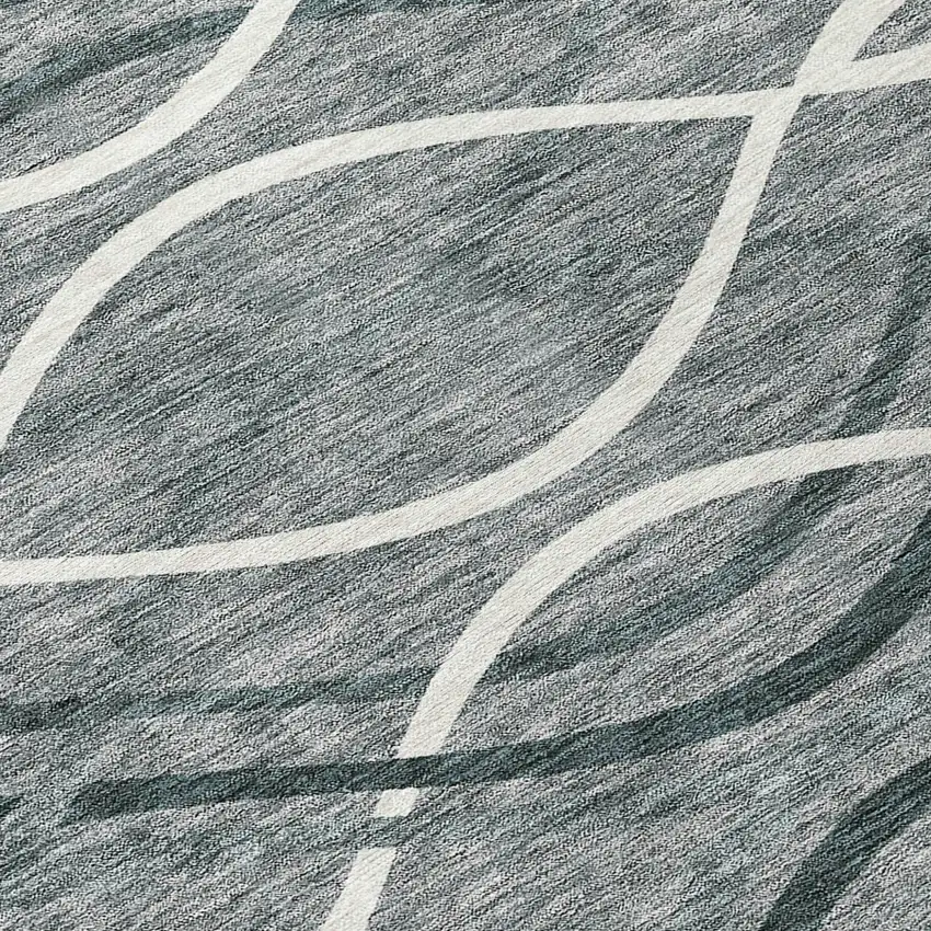 8' Gray Ivory And Charcoal Round Abstract Washable Indoor Outdoor Area Rug Photo 9