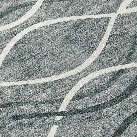 8' Gray Ivory And Charcoal Round Abstract Washable Indoor Outdoor Area Rug Photo 9