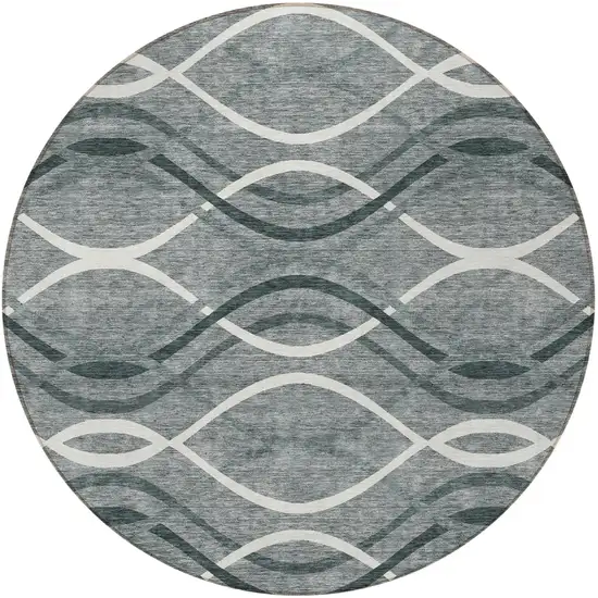 8' Gray Ivory And Charcoal Round Abstract Washable Indoor Outdoor Area Rug Photo 6