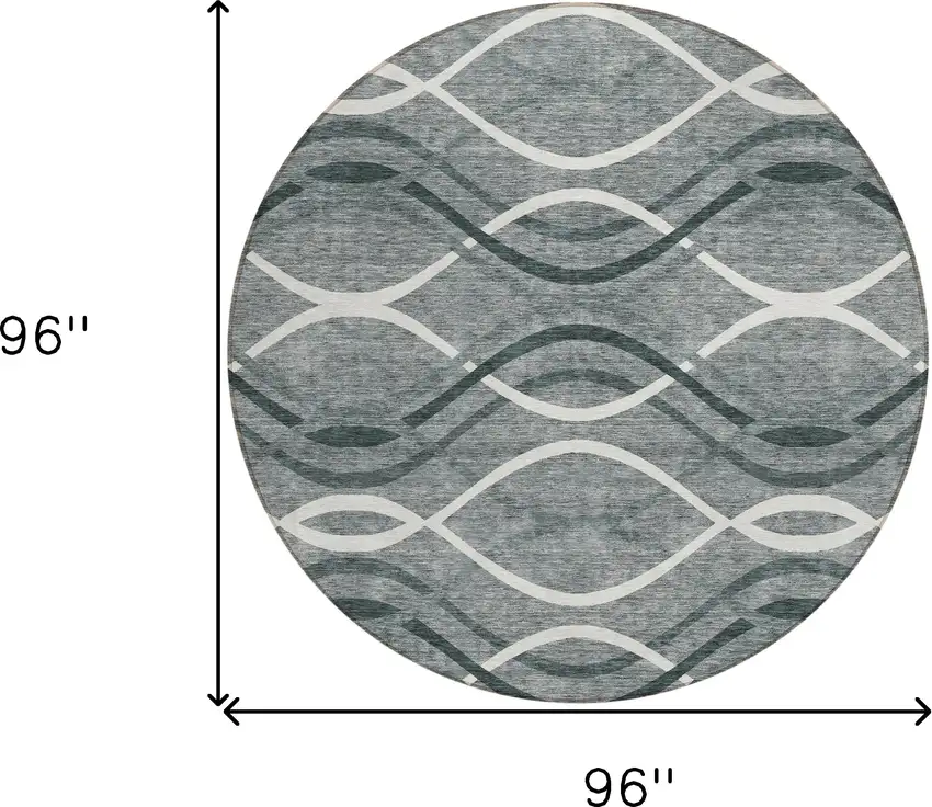 8' Gray Ivory And Charcoal Round Abstract Washable Indoor Outdoor Area Rug Photo 8