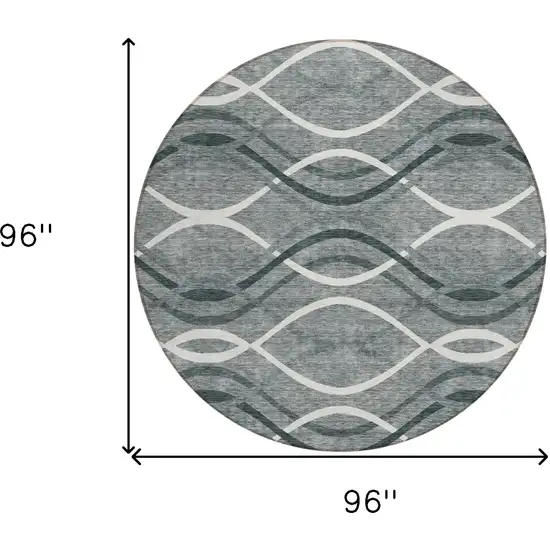 8' Gray Ivory And Charcoal Round Abstract Washable Indoor Outdoor Area Rug Photo 8