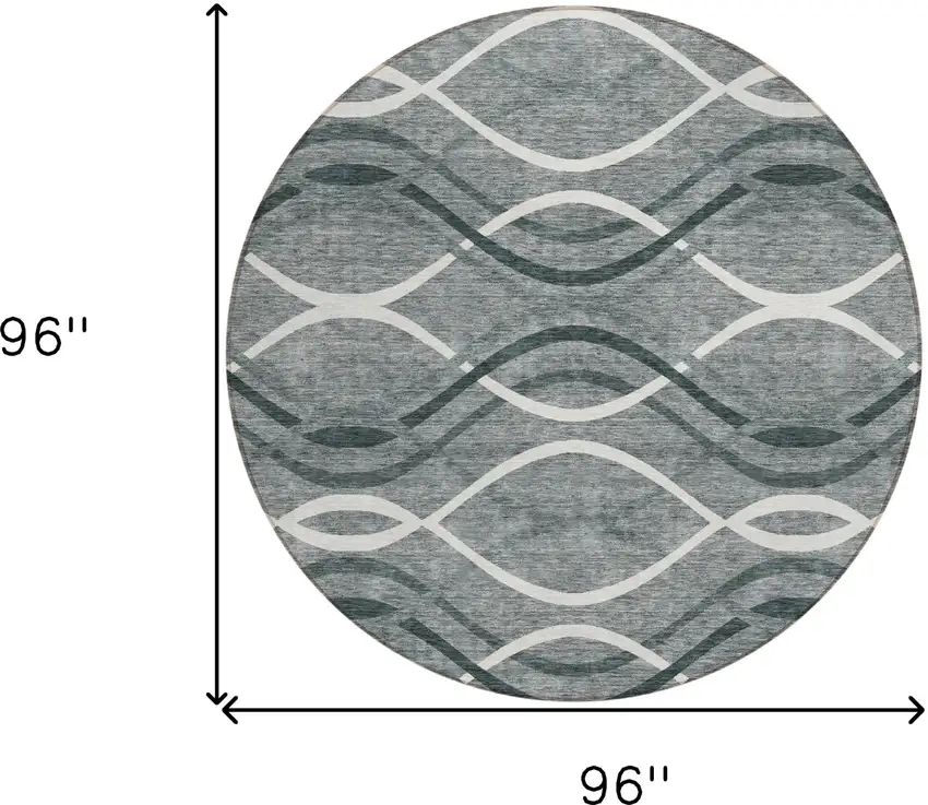 8' Gray Ivory And Charcoal Round Abstract Washable Indoor Outdoor Area Rug Photo 8