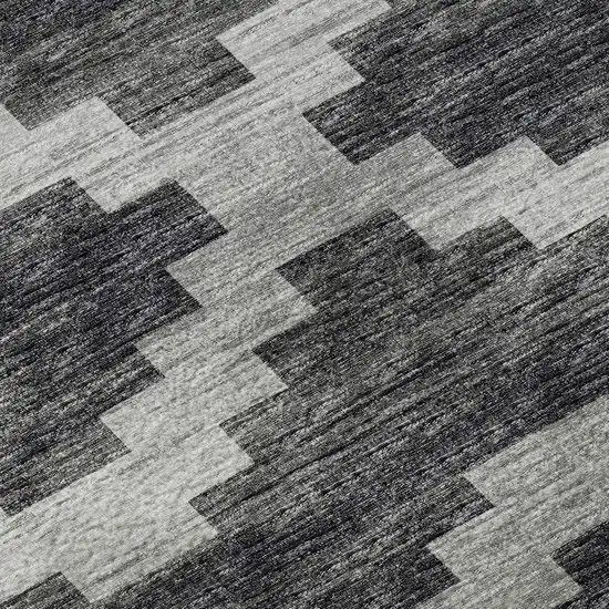 8' Gray Ivory And Charcoal Tribal Washable Round Rug With UV Protection Photo 8