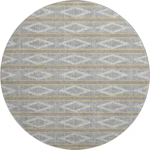 Photo of 8' Gray Ivory And Gold Geometric Washable Round Rug With UV Protection