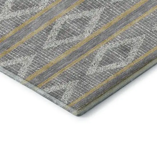 8' Gray Ivory And Gold Geometric Washable Round Rug With UV Protection Photo 6