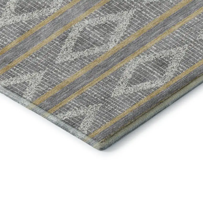 8' Gray Ivory And Gold Geometric Washable Round Rug With UV Protection Photo 6