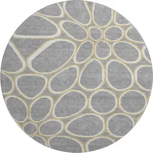 Photo of 8' Gray Ivory And Gold Geometric Washable Round Rug With UV Protection