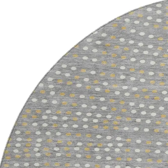 8' Gray Ivory And Gold Polka Dot Washable Round Rug With UV Protection Photo 2