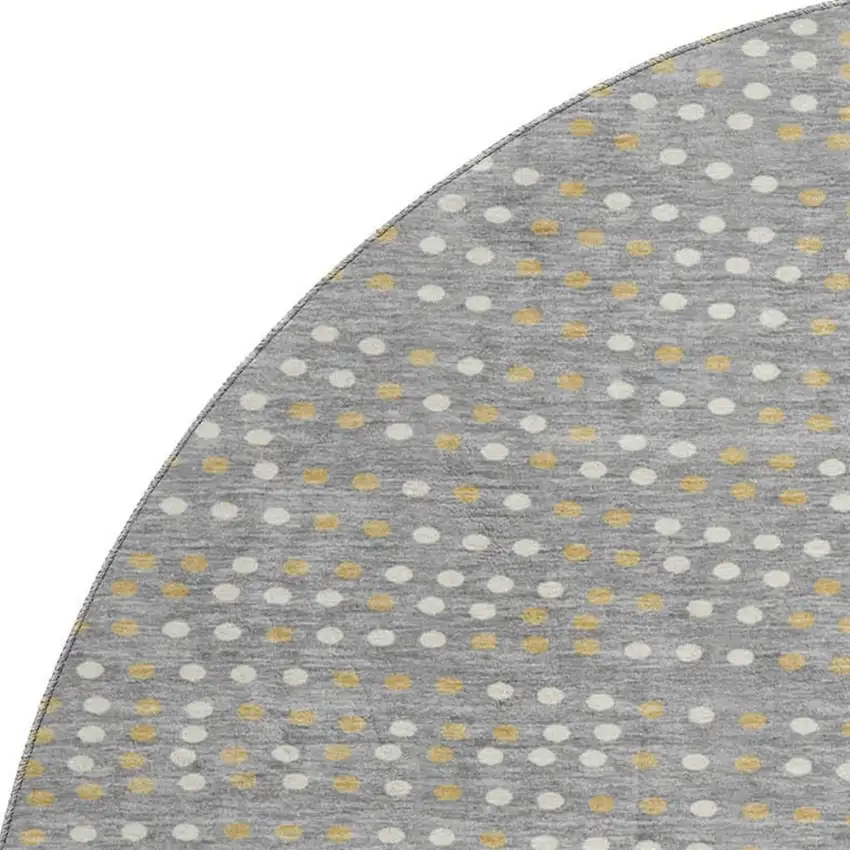 8' Gray Ivory And Gold Polka Dot Washable Round Rug With UV Protection Photo 2