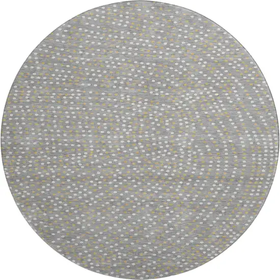 8' Gray Ivory And Gold Polka Dot Washable Round Rug With UV Protection Photo 1