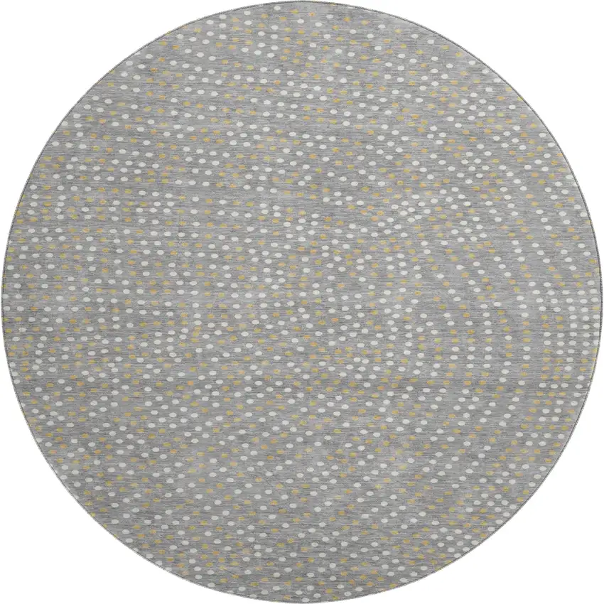 8' Gray Ivory And Gold Polka Dot Washable Round Rug With UV Protection Photo 1