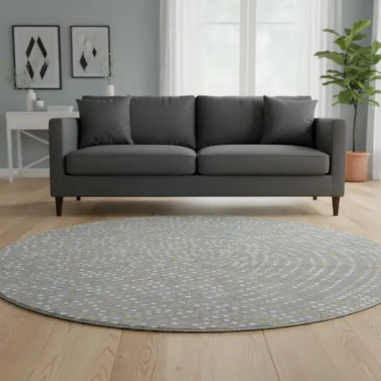 8' Gray Ivory And Gold Polka Dot Washable Round Rug With UV Protection Photo 2