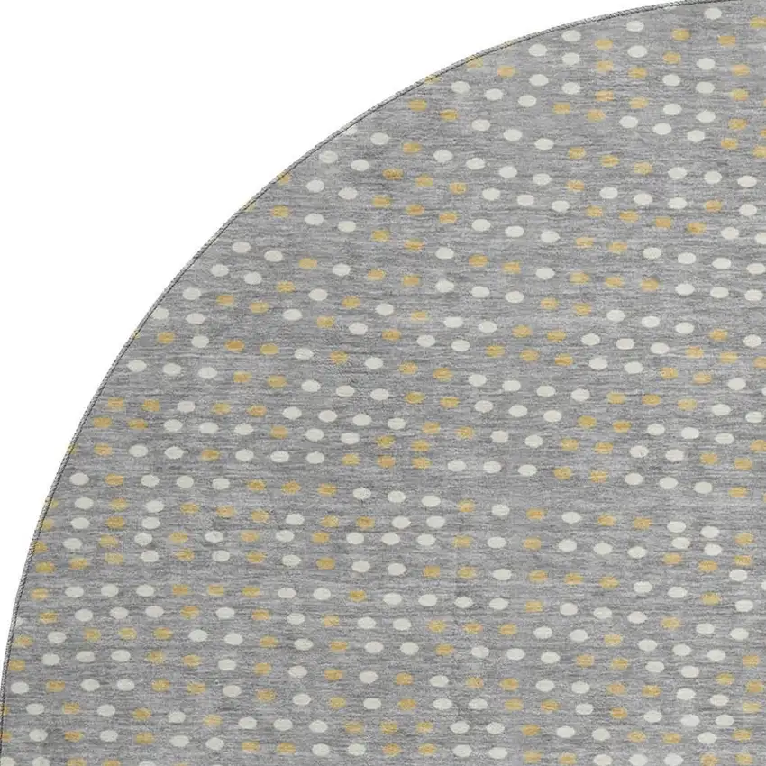 8' Gray Ivory And Gold Polka Dot Washable Round Rug With UV Protection Photo 3