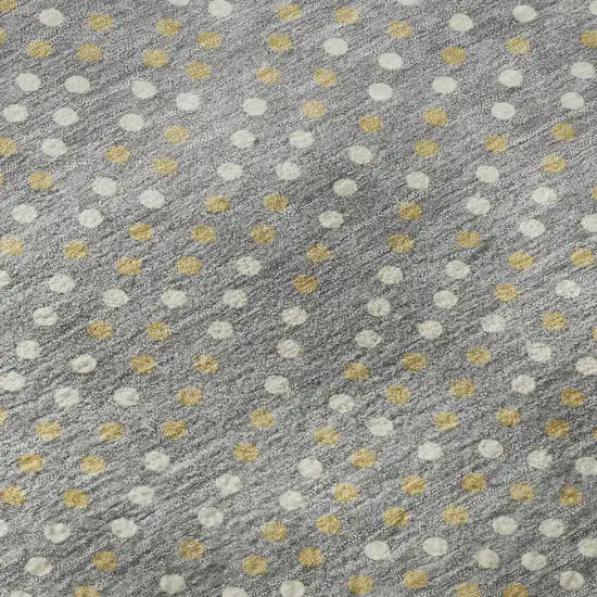 8' Gray Ivory And Gold Polka Dot Washable Round Rug With UV Protection Photo 8