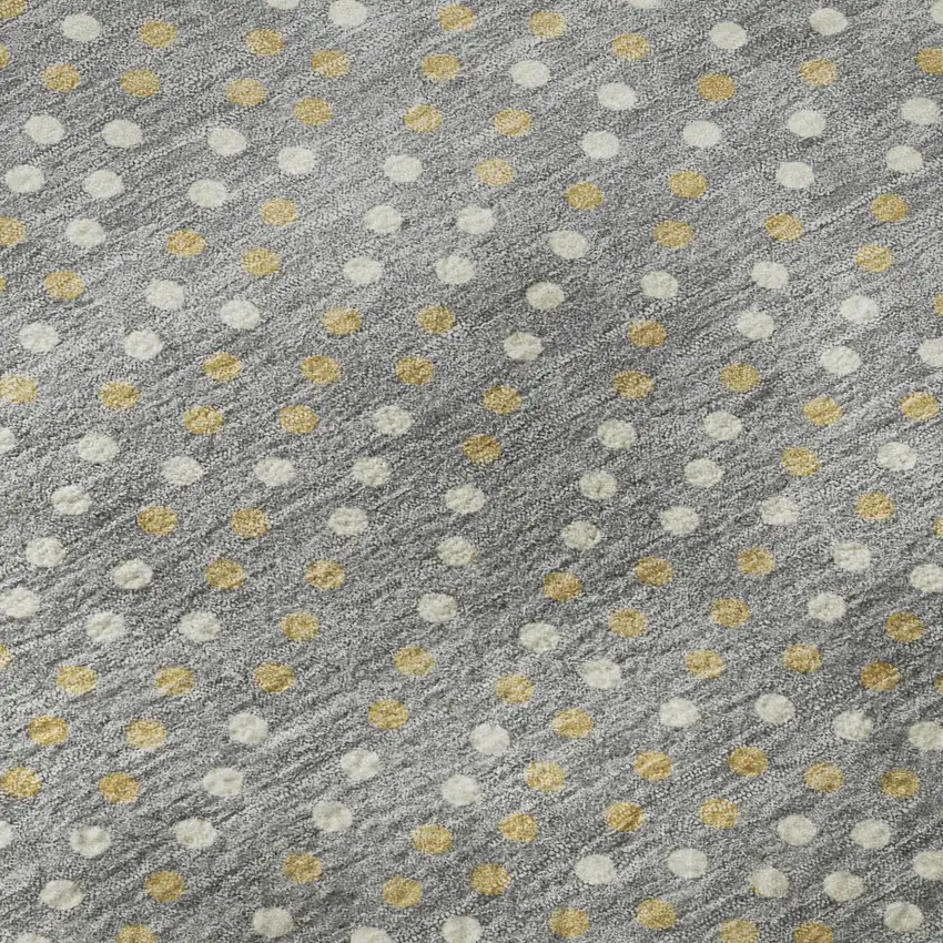 8' Gray Ivory And Gold Polka Dot Washable Round Rug With UV Protection Photo 8