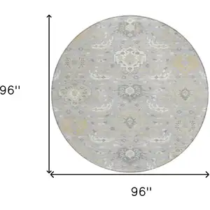 Photo of 8' Gray Ivory And Gold Round Damask Washable Indoor Outdoor Area Rug