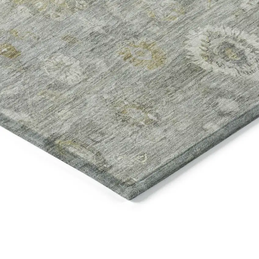 8' Gray Ivory And Gold Round Damask Washable Indoor Outdoor Area Rug Photo 7