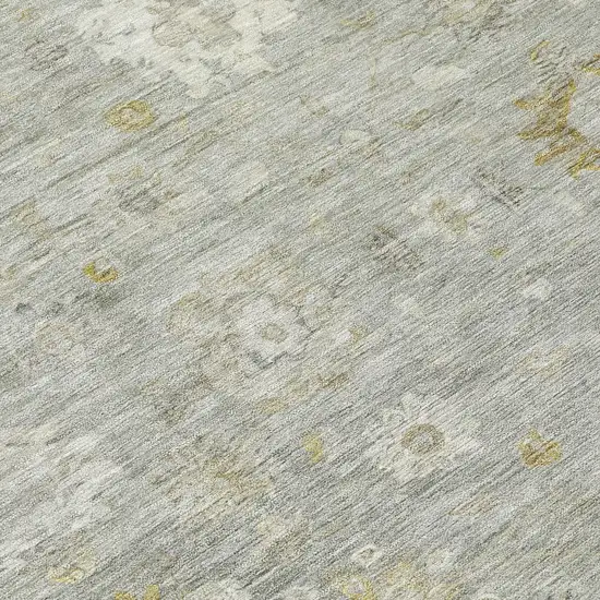8' Gray Ivory And Gold Round Damask Washable Indoor Outdoor Area Rug Photo 8