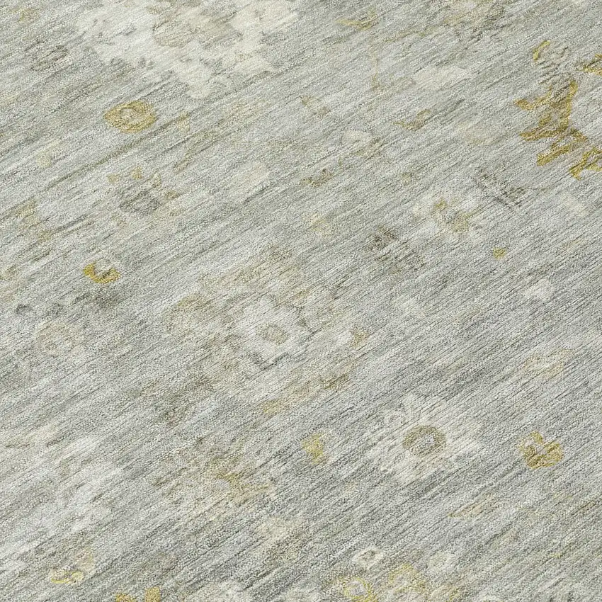 8' Gray Ivory And Gold Round Damask Washable Indoor Outdoor Area Rug Photo 8