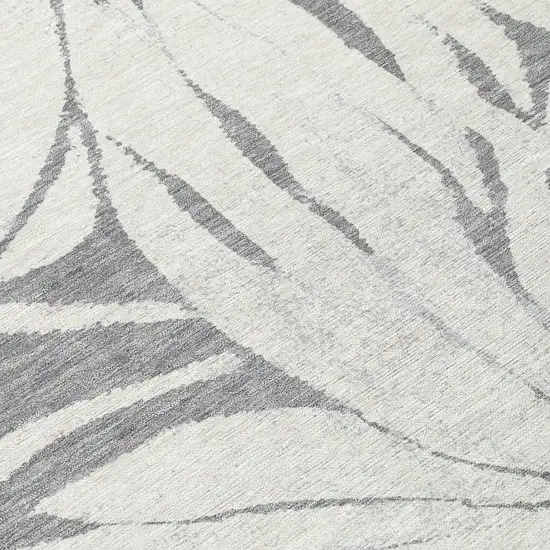 8' Gray Ivory And Gold Round Floral Washable Indoor Outdoor Area Rug Photo 9